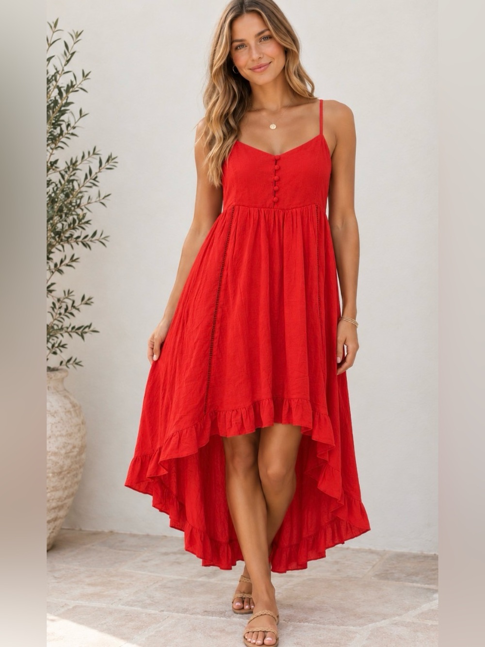 BB Dakota Red/ Orange High -Low Spaghetti Strap Dress size XS- NWOT